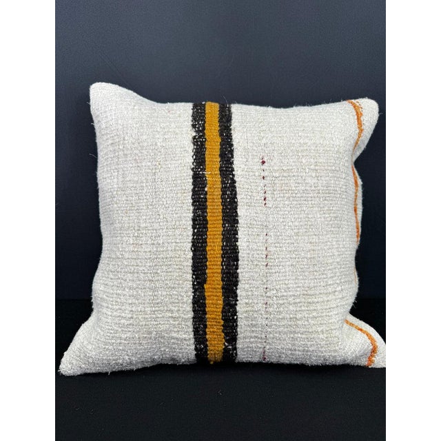 Turkish Hemp Pillow Cushion Natural Beige Orange Cushion Cover 20"x20" For Sale - Image 4 of 4