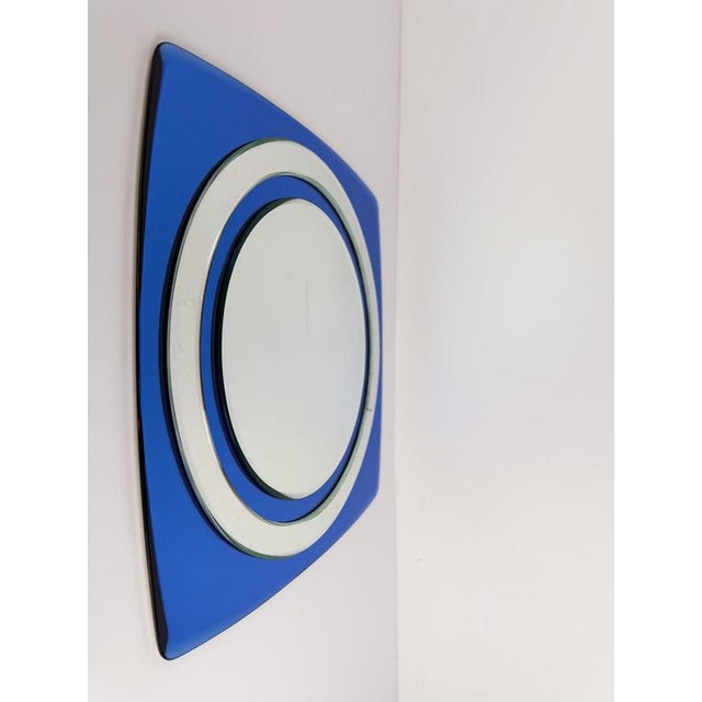 Vintage Italian Space Age Wall Mirror in Cobalt Blue Beveled and Mirrored Glass, 1970s For Sale - Image 4 of 13