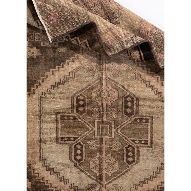 Vintage Circa 1940 Brown Turkish Oushak Hand Knotted Wool Runner 3ft 11in X 15ft 1in For Sale - Image 16 of 18