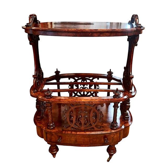 Antique Victorian Rosewood Canterbury Whatnot & Side Table With Drawer For Sale - Image 4 of 11