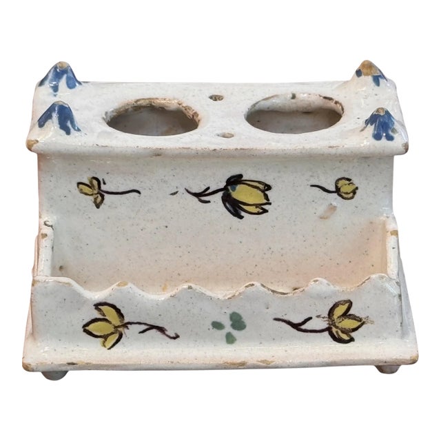Circa 1870 Delft Pottery Inkwell For Sale