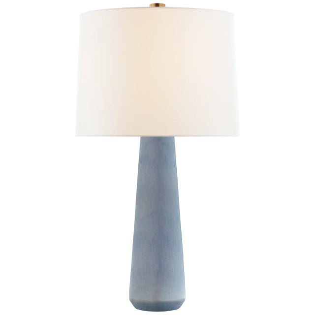 Athens Large Table Lamp in Polar Blue Crackle with Linen Shade Designer: Barbara Barry Height: 32.5" Shade Detail: 17" x...