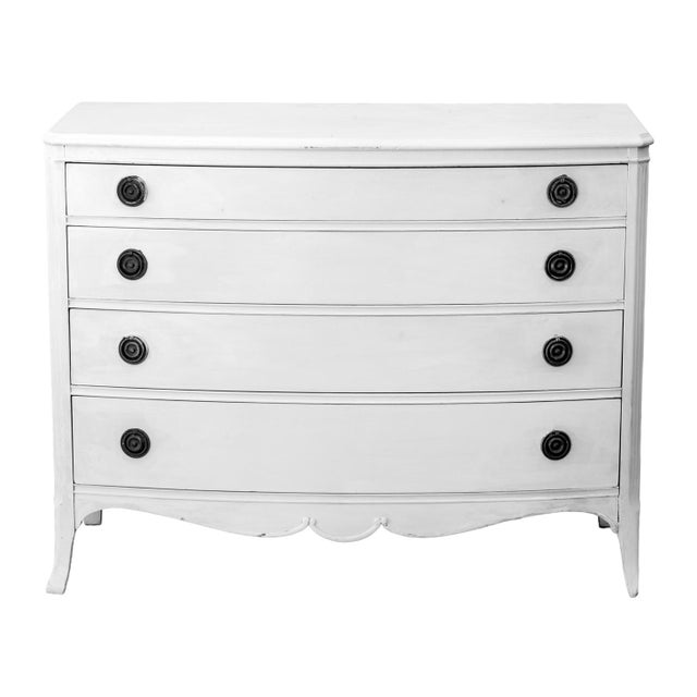 Elegant & graceful hand painted mahogany bow front chest with gracefully curved drawers adorned with circular brass with...