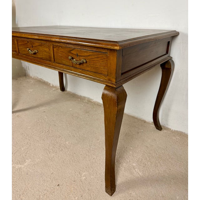 Brown Spanish Oak Writing Desk with Three Drawers, 1940 For Sale - Image 8 of 11