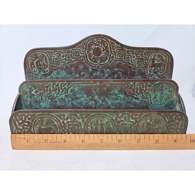 Antique Tiffany Studios New York Bronze Zodiac Letter Rack - 2 Tier Holder - 418 For Sale - Image 16 of 18
