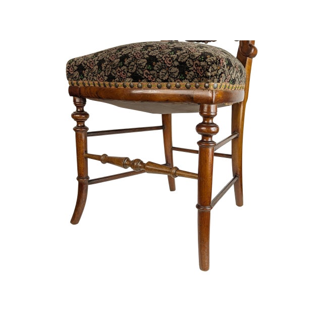 19th Century Sculptural Backrest Walnut and Velvet Sec Dining Chairs, Set of 4 For Sale - Image 5 of 13