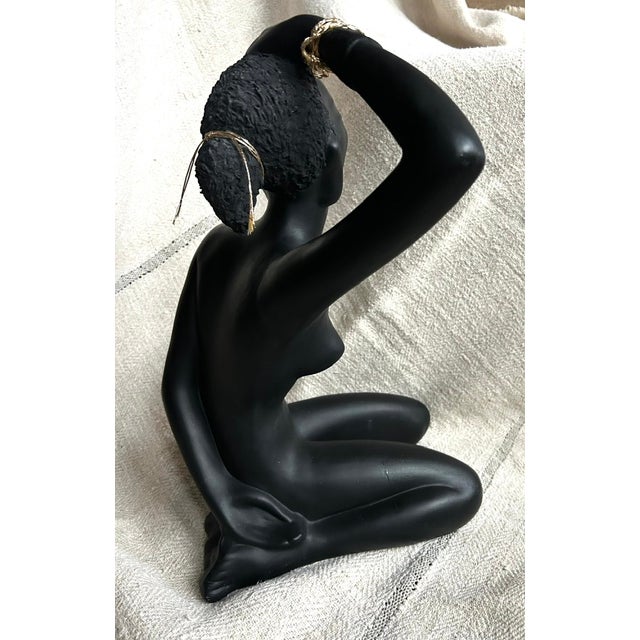 Vintage Seated African Woman Ceramic Sculpture For Sale - Image 11 of 18