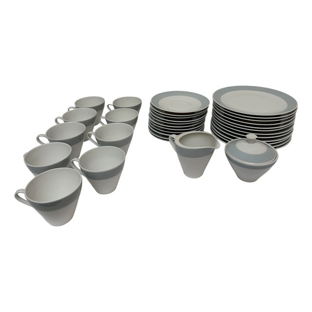 Mid-Century Model Secunda Grey Coffee Service Shape 2000 by Raymond Loewy for Rosenthal Studio Line, Set of 34 For Sale