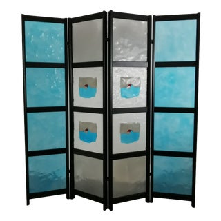 4-Sided Screen with Central Murrina Glass Panels from Mazzega, 1980 For Sale