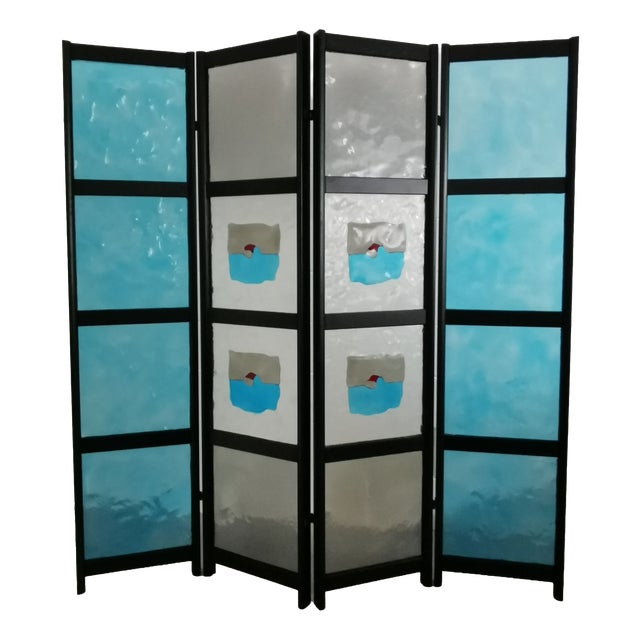 4-Sided Screen with Central Murrina Glass Panels from Mazzega, 1980 For Sale