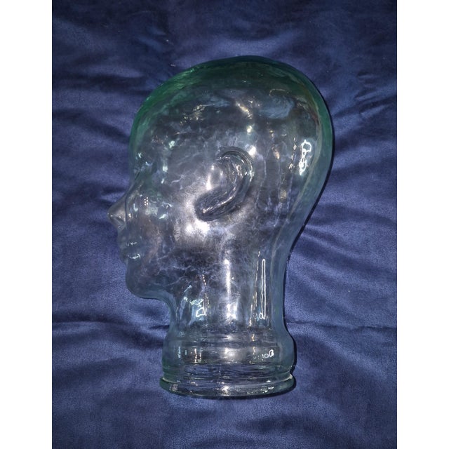 Contemporary Mid-Century Vintage Green-Tinted Molded Glass Mannequin Head Display For Sale - Image 3 of 8