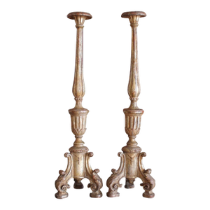 Pair of Tall Italian Silver Gilt Prickets, 18th Century