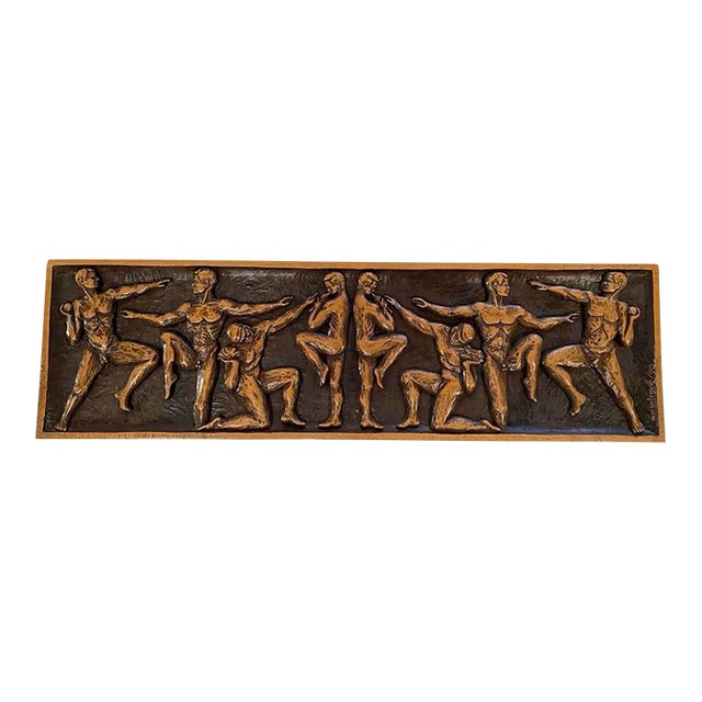 Signed 1965 Modernist Carved Wood Relief Sculpture by Miki Mitrovic For Sale