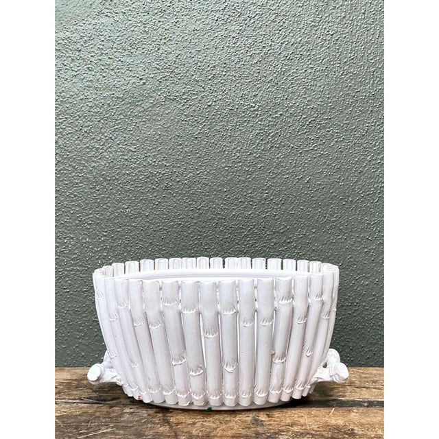 Vintage White Ceramic Bamboo Basket For Sale - Image 12 of 12