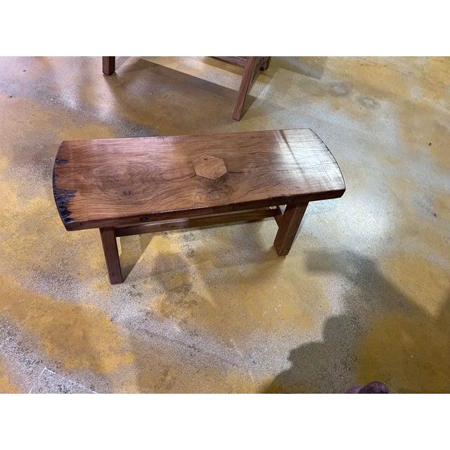 Vintage Hand Crafted Solid Wood Dining Table With Two Benches For Sale - Image 10 of 12