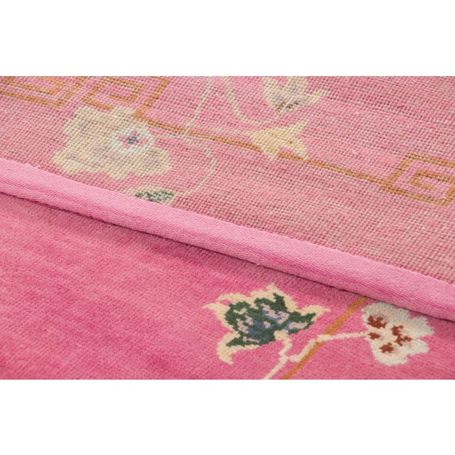 Textile Contemporary Chinese Deco Style Runner in Pink Floral Design Rug & Kilim, India For Sale - Image 7 of 9