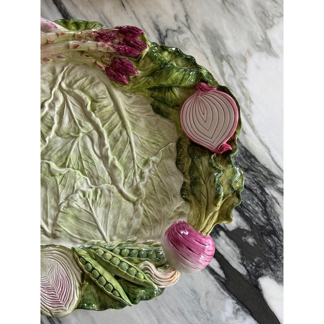 Green Vintage Fitz and Floyd Majolica Style Large French Garden Platter For Sale - Image 8 of 12