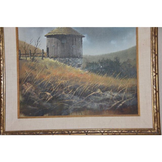 1960s Vintage Hector Salas Framed Oil on Canvas Outhouse Rural Landscape Painting For Sale - Image 9 of 13
