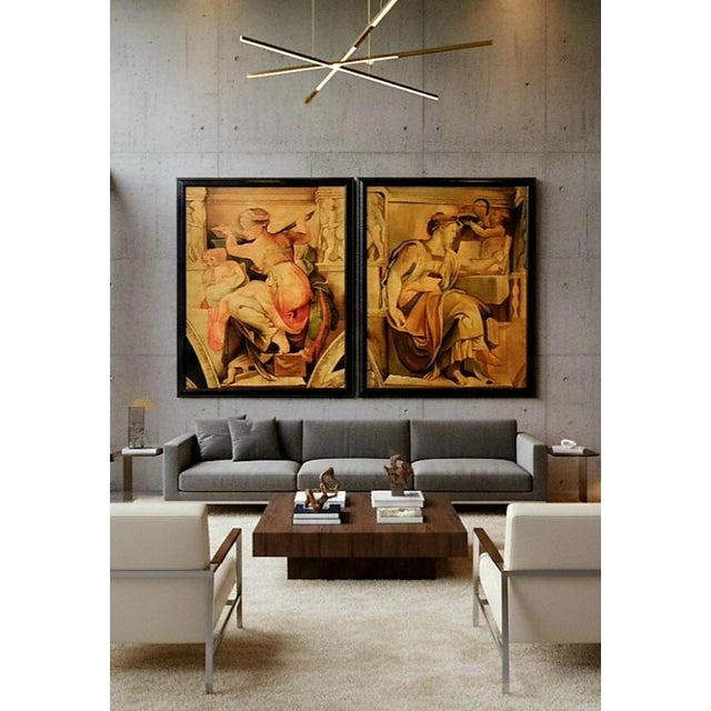 Textile 1980s Monumental Reproduction Michaelangelo Sibyl, Erythraean Oil Paintings Framed Art Signed Rueben- A Pair For Sale - Image 7 of 18