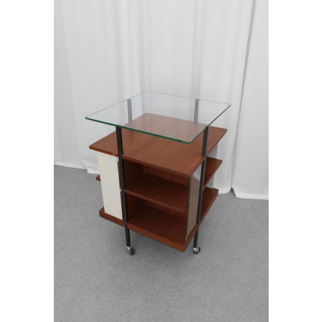 Mid-Century Modern Mid-Century Wood and Metal Serving Trolley with Glass Top, 1950s For Sale - Image 3 of 6