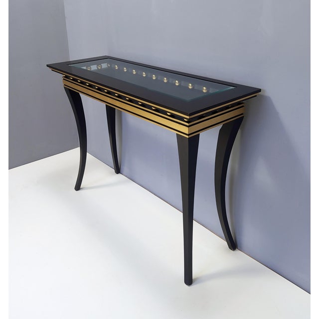 Glass Rectangular Ebonized Beech Console Table with Crystal Top by Roberto Ventura, Italy, 2000s For Sale - Image 7 of 17
