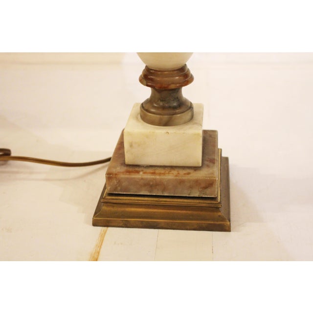 Circa 1920s carved multi-colored alabaster urn form lamp, Continental. Nicely carved - the shoulder ringed with acanthus...