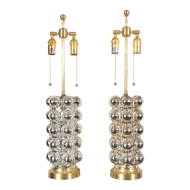 Vintage Pair of Cylindrical Bubble Mercury Glass Lamps For Sale