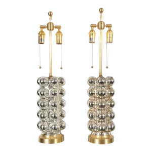 Vintage Pair of Cylindrical Bubble Mercury Glass Lamps