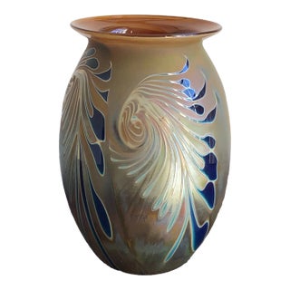 Late 20th Century Craig Zweifel Iridescent Art Glass Rimmed Vase For Sale