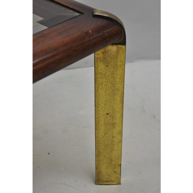 Brown Vintage Lane Mid Century Modern Sculpted Brass Metal Wood Glass Top Coffee Table For Sale - Image 8 of 14