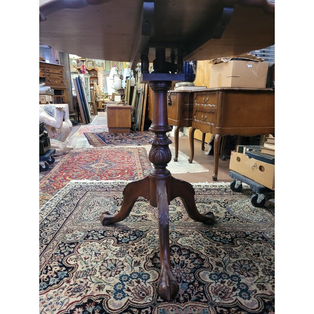 Wood 1950s Vintage Chippendale Tilt Top Piecrust Edge Tea Table For Sale - Image 7 of 9