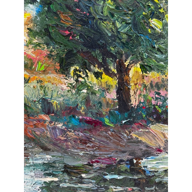 Impressionist Vintage 1960's Oil Painting French Garden - Unknown Artist For Sale - Image 3 of 8