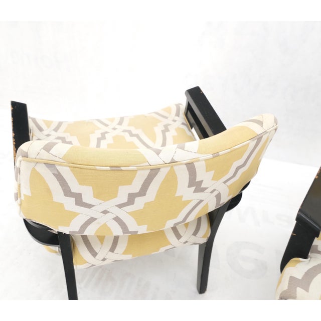 Pair of Mid-Century Modern Black Lacquer Abstract Fabric Lounge Chairs AS IS For Sale - Image 12 of 14
