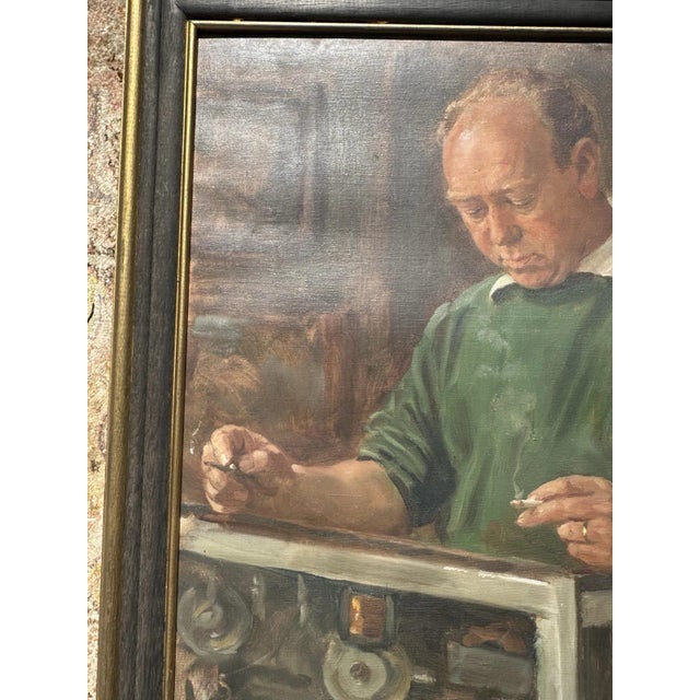 Heinrich Pforr, Master of Technology – Repairing a Machine, 1956, Oil Painting on Canvas For Sale - Image 9 of 13