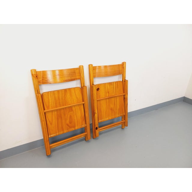 Tan Vintage Folding Pine Chairs, 1980s, Set of 2 For Sale - Image 8 of 18