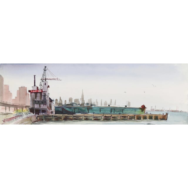 Eve Nethercott's rendering of a commercial dock along the river bordered by skyscrapers and factories is intriguing yet...