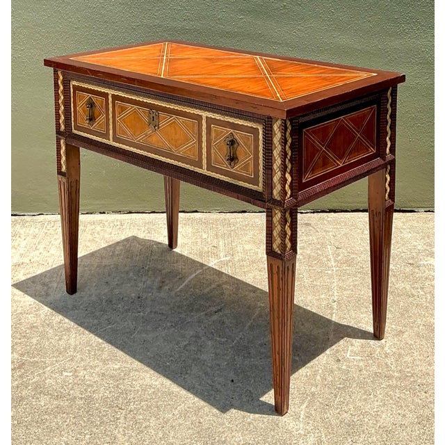 Late 20th Century Vintage Alphonse Marina Carved Wood Console Table With Bone Inlay For Sale - Image 5 of 14