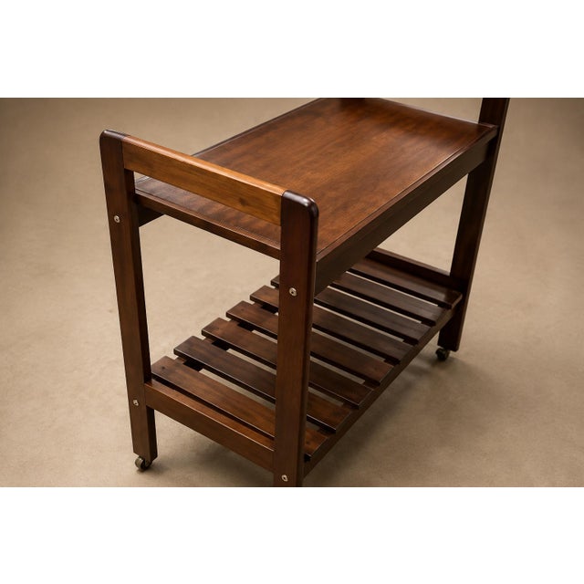 Brazilian Modern Bar Cart in Imbuia Wood With Two Tiers and Slatted Shelf, Brazil, 1960s For Sale - Image 9 of 18