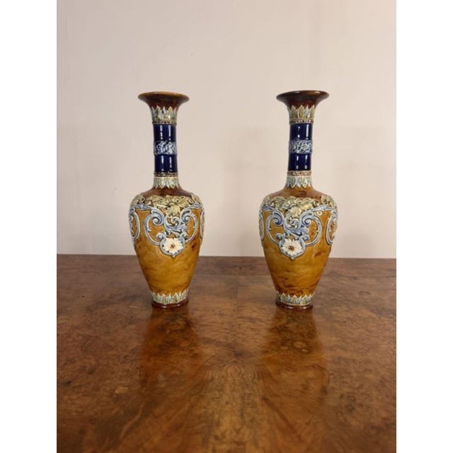 Ceramic Antique Vases from Doulton Lambeth, 1880, Set of 2 For Sale - Image 7 of 7
