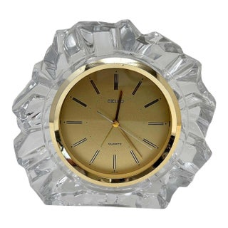 Vintage Seiko Japanese Faceted Crystal Quartz Desk or Mantel Clock, circa 1980s For Sale