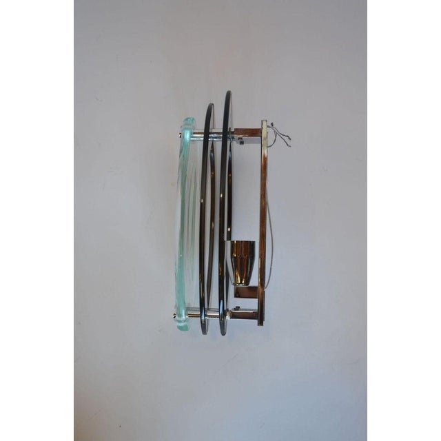 Modern Pair of 1960's Fontana Arte Chrome and Tri-Level Glass Sconces For Sale - Image 3 of 7