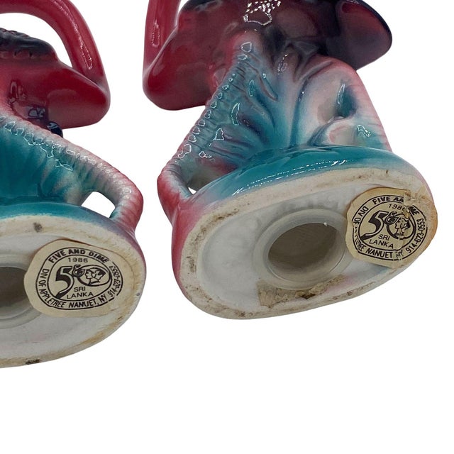 1980s Tropical Pink Flamingo Ceramic Tabletop Salt & Pepper Shaker Set For Sale - Image 11 of 11