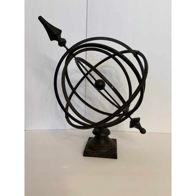 Mid-Century Modern Antique French Country Wrought Iron Garden Armillary Sphere Sundial For Sale - Image 3 of 3