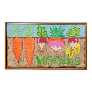 1970s Mod Vegetables Framed Needlepoint For Sale
