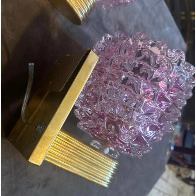 Two 1990s Barovier Style Art Deco Rostrato Pink Murano Glass Wall Sconces For Sale - Image 10 of 10