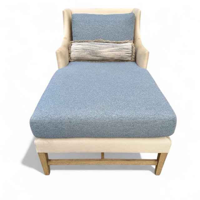 Striking chaise from Rose Tarlow. The Picadilly Chaise has a cerused oak frame on six legs. Generously sized with new back...