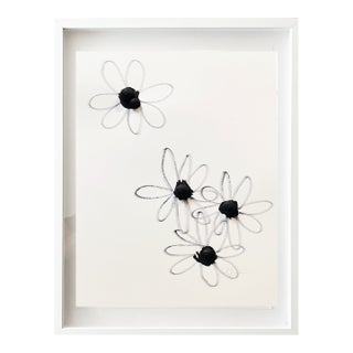 "Four Daisies" Original Mixed-Media Painting by Jake Poser, Framed For Sale