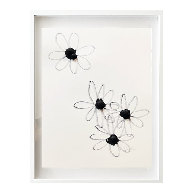 "Four Daisies" Original Mixed-Media Painting by Jake Poser, Framed For Sale