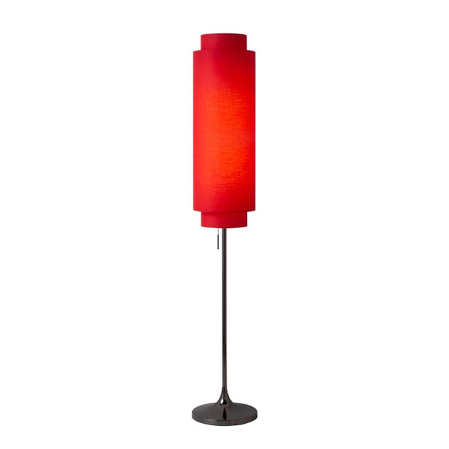 Not Yet Made - Made To Order Lollipop Floor Lamp - Black Nickel, Crimson Red Linen Double Shade, on/Off Pull Chain For Sale - Image 5 of 16