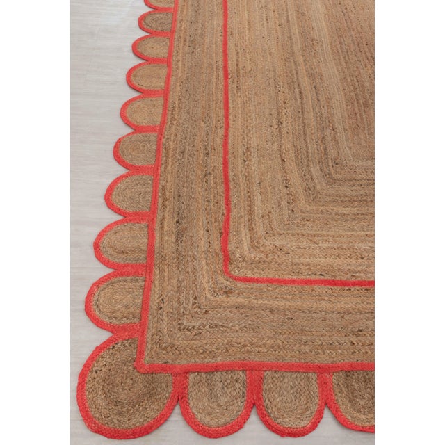 Textile Hot Red Scallop Jute Handmade Rug 5'x7' Ft. For Sale - Image 7 of 13